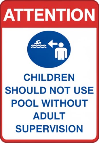 Attention Pool Safety Tin Sign 12x8 Inch, Children Should Not