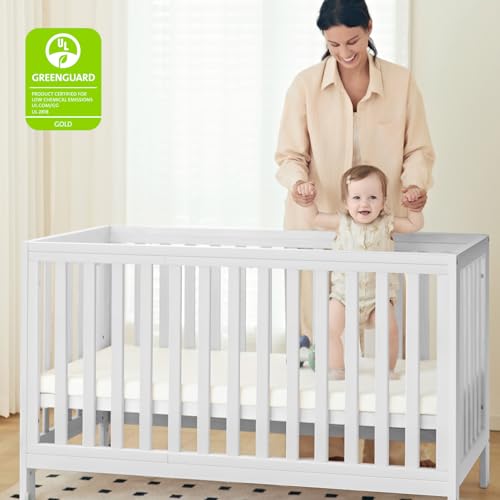 Image of MAMAZING EvoNest 11-in-1 Convertible Baby Crib with Wheels | Full Size Crib & Growing Bed, GREENGUARD Gold Certified, New Zealand Pine Wood, 4 Adjustable Heights, Rocking Mode, White