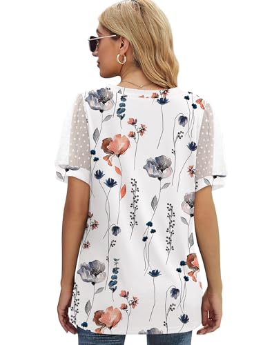 Image of Aokosor Womens Summer Tops V Neck T Shirts Swiss Dot Puff Sleeve Tops Loose Casual Tshirts
