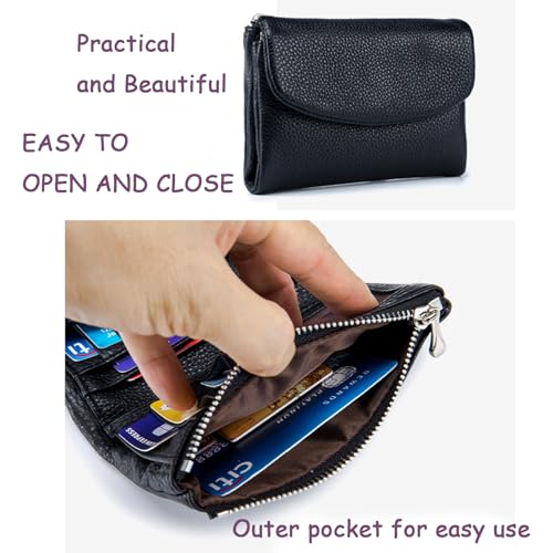 Joyfullygoo Wallet, Unisex Pebble Leather Wallet, Genuine Soft Leather Small Purses Ladies Billfold, Can Hold Coins, Id Cards, Green + Beige + Purple4