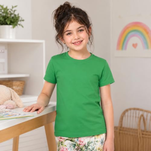 Image of Kids Round Neck Girls Tshirt | Short Sleeves | Natural Organic 100% Cotton Soft Comfortable Fabric | Plain Color Original Branded Half Sleeve | School t-Shirt for Girl Kid | Sleepwear Everyday Casual
