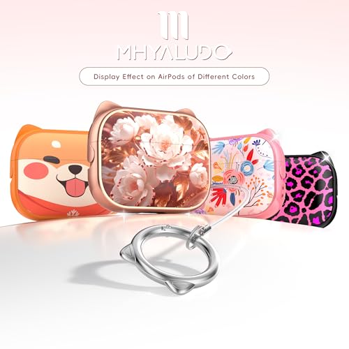Image of for AirPods Pro 2 Case with Cleaning Kit, Cute Cat Ear Print Design & Cute Buckle for Girls, Phone Holder & Top Safe Lock Buckle Design for AirPods Pro 2nd /1st Gen case, Rose Gold Peony