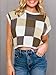 Saodimallsu Womens Cap Sleeve Crop Tops Summer Color Block Going Out Crew Neck Knit Trendy Casual Sweater Khaki