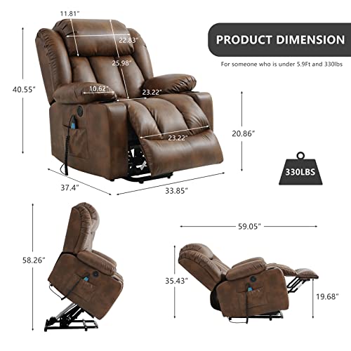 Leisland Power Lift Chairs Recliners For Elderly, Breathable Leather Recliner Chairs With Massage And Heat, Sleeper Chair With Cup Holder,Usb Charge, Remote Control(Ochre) #TOP1