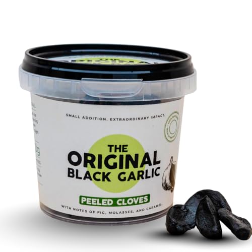The Original Black Garlic Peeled Cloves – Sweet & Savoury Gourmet Black Garlic, Aged to Perfection, Ready-to-Eat, 100% Natural & Vegan (150 g (Pack of 1))