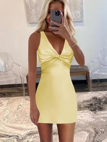 Clothfun Ruched V Neck Satin Homecoming Dresses for Teens 2025 Bodycon Prom Gowns CY2662