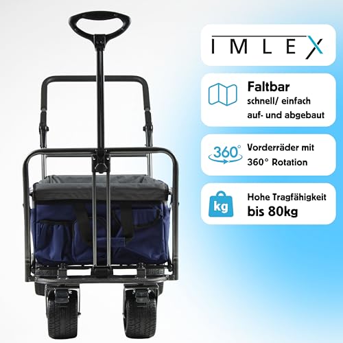 IMLEX Bollerwagen IM-4275 Faltbarer Bollerwagen mit Schiebegriff (Mitternachtblau) – Bild 3