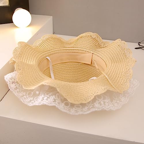 Volicph Chapeau de paille pour fille - Chapeau de soleil d'été doux - Chapeau de paille - Chapeau de plage - Chapeau de soleil - Chapeau de soleil pour bébé - Chapeau de paille d'été, Nœud en dentelle – vue 5