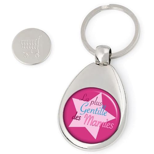 Angora Porte-clés jeton de caddie Mamie - Rose - Métal - Rétro - Thématique Mamie - Femmes Mûres - Cadeaux