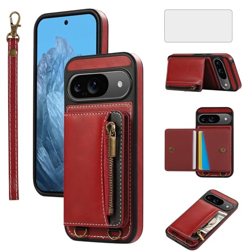 Étui Google Pixel 9/9 Pro Asuwish avec protège-écran portefeuille cuir et fermeture éclair
