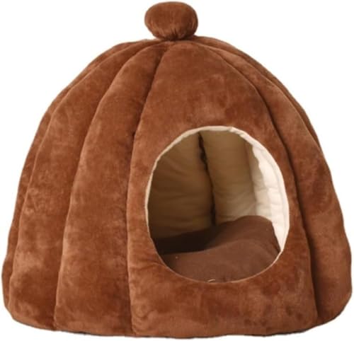 Rosoy 猫ハウス 猫ベッド ペットベッド ドーム型 ペットハウス クッション 取り外せる ペットマット 保温防寒 あったか 冬用 洗える 猫 こたつ 滑り止め ふわふわ もこもこ 小型犬 (ブラウン)