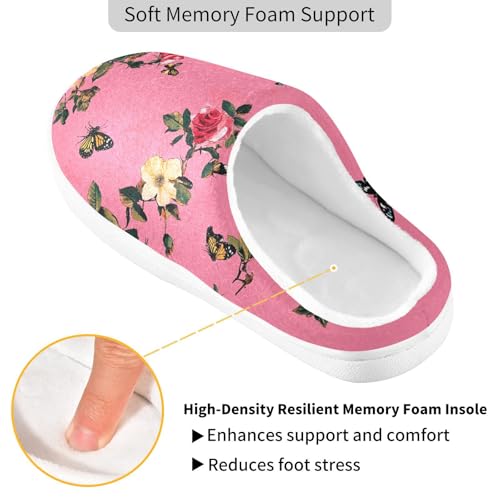 JUNZAN Aesthetic Rose Hot Pink Mens House Cotton Slipper Comfy Memory Foam Bedroom Shoes for Indoor Birthday Presents 6-72