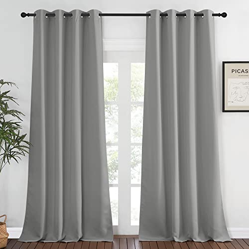 NICETOWN Extra Long Blackout Curtain Drape - (52 by 108-inch, Silver Grey, 1 Panel) Window Treatment Light Blocking Privacy Curtain Panel for Home Decoration
