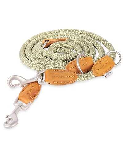 Rudelkönig Guinzaglio per Cani Emma 2,30 metri in kaki - Guinzaglio addestramento per cani regolabile e Robusta - Guinzaglio per Cani taglia grande in Pelle di Alta Qualità