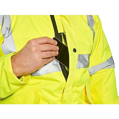 Image of Portwest US463 Men's Waterproof Hi Vis Bomber Jacket - Winter Safety Jacket with Reflective Tape, Pockets and Hood Yellow, XX-Large