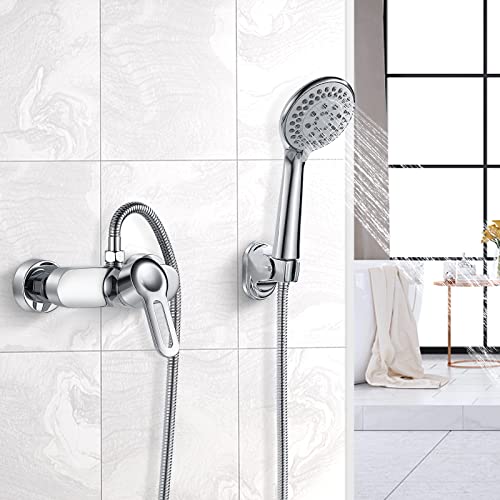 Namuoto Shower Mixer Taps Bar Chrome Wall Mounted Shower Faucet Brass Manual Bath Tap for Cold and Hot Water G1/2" Upper Outlet - Image 2