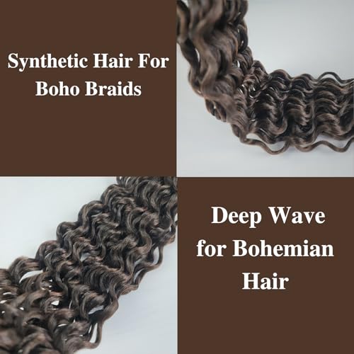 Brown Braiding Hair Pre stretched Boho Braids Prestretched Braiding Hair for Bohemian Hair Ez Braid Micro Braiding Hair Synthetic Curly Deep Wave Braids - Image 5