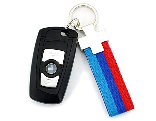 Ijdmtoy M-Colored M-Power Theme Stripe Nylon Strap W/Keychain Ring Compatible With All Bmw Car Bike Motorcycle #TOP2