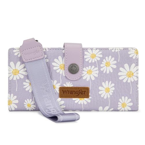 Image of Montana West X Wrangler Wristlet Wallet for Women Daisy Floral Wallet Large Capacity Clutch Wallets with Smooth Zipper and ID Window