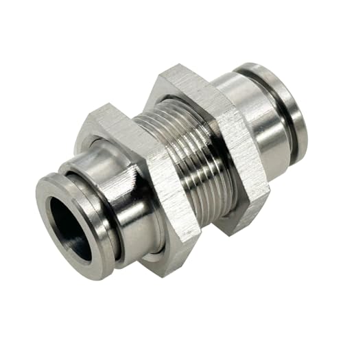Image of 2Pcs Bulkhead Union 3 /8 inch x 3 /8 inch Tube OD Push to Connect Tube Fitting | 304 Stainless Steel,3 /8 inch Tube OD, Suitable for Home Garage Air Brake Air Compressor