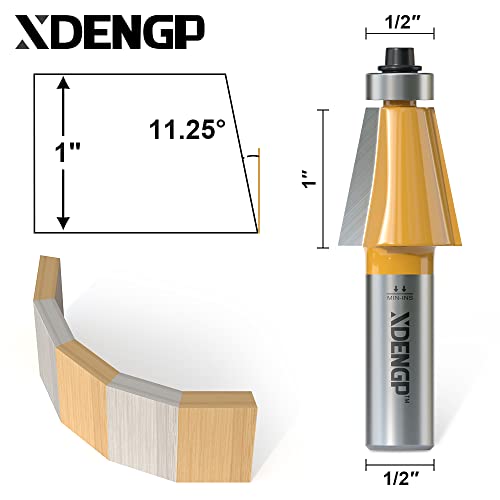 Image of 11.25 Degree Chamfer Router Bit with 1 Inch Cutting Length,1 /2 Inch Shank Carbide Edge Forming Bevel Router Bit with Bearing, Chamfer Bit Miter Angle Milling Cutters Tool