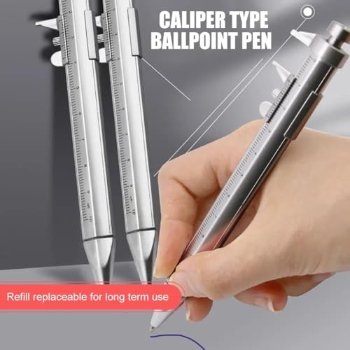 6Pcs 2 in 1 Vernier Caliper Roller Ball Pen Stationery Ballpoint Pens Ruler Gauge Measuring Tools,Multifunction Caliper Pen Gel Ink Pen Roller Stationery Ball-Point Ruler Gifts (Blue+Black Refill)