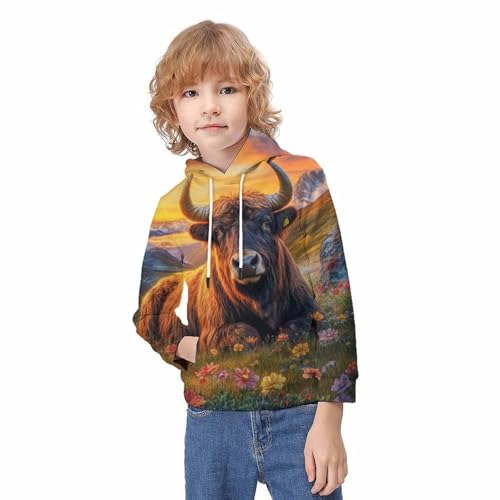Sweat capuche enfant 10-12 ans pull motif taureau fleurs 3D