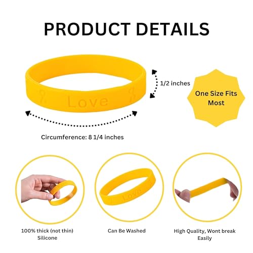 Gold Awareness Silicone Bracelets- Inexpensive Gold Ribbon Rubber Wristbands for Childhood Cancer and Neuroblastoma Cancer Awareness, Fundraising and Gift Giving - Perfect for People with Small Wrist2