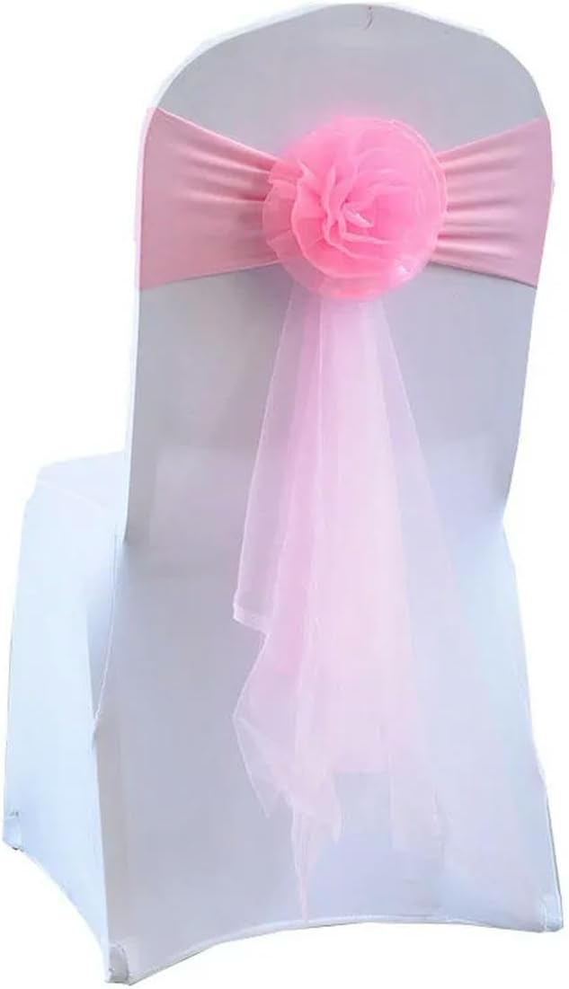 100pcs Spandex Organza Floral Tassel Chair Sash Elastic Silk Band Bow Ties Party Banquet-Royal Blue (Bright Yellow One Size)
