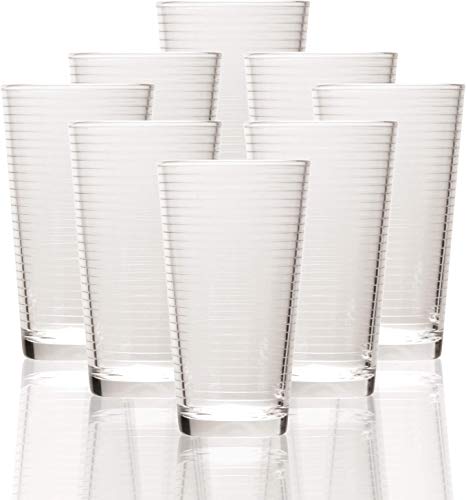 Circleware Hoop Highball Tumbler Drinking Glasses, Set Of 8, Kitchen Entertainment Heavy Ice Tea Beverage Cups Glassware For Water, Beer, Juice, Bar Liquor Farmhouse Decor, 15.7 Oz, Clear #TOP3