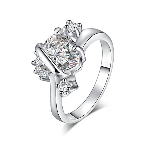 Bague en forme de cœur pour femmes en zircone cubique incrustée et plaqué platine