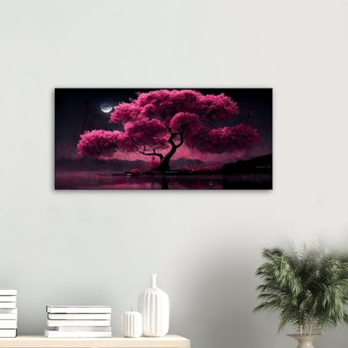Tableau sur toile fleurs de cerisier lune japonaise affiche salon 80x160