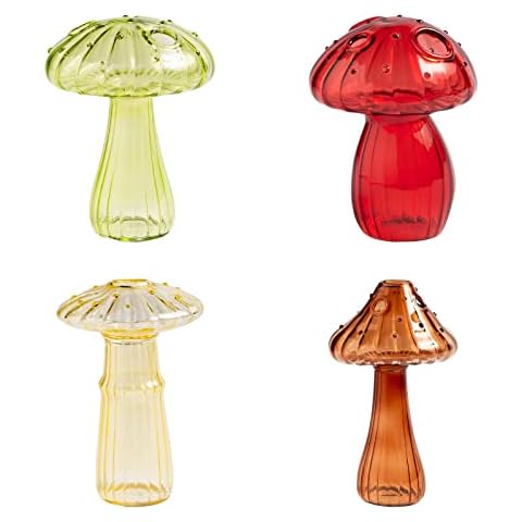 NLDGR Glass Bud Vases Set of 4,Mushroom Glass Bud Vases,Clear Glass Bud Vases for Flowers,Bud Vases in Bulk,Mini Vintage Vase for Centerpiece Décor Cover