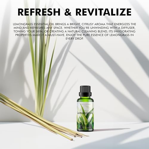 Image of Esslux Lemongrass Essential Oil - Outdoor Protection and Relaxes Muscle Aches - for Worry-Free Fun - 100 Pure Therapeutic Grade for Aromatherapy and Topical Use - 90 ML