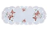  Raebel OHG Apolda Tischdecke 30x70 cm Oval Sekt Schmetterlinge Rot Bunt Gestickt Tischläufer Aufleger Frühling Sommer (30 x 70 cm)