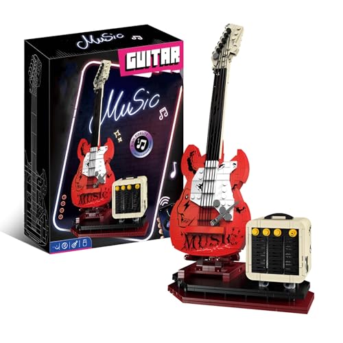 Guitar Bausteine Bausatz für Musikliebhaber, 500+ Teile DIY Gitarren Musik Modell Spielzeug, STEM Musikinstrumente Ziegel Stein Bausatz, Ideen für Erwachsene Rock Geschenk