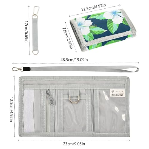 Hibiscus Green Leaves Tranquil Kids Wallet for Boys Girls Trifold Outdoor Sport Wallets for Youth Teen Children Wallet with Zippered Coin Pockets Card Holders Novelty Wallets with Magic Sticker3