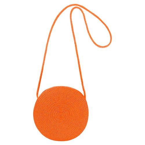 Jamron Fait Main Rond Sac de Paille Sac à Bandoulière Bohème Fleur Sac de Plage avec Fermeture Éclair SN0702152 Grand Orange