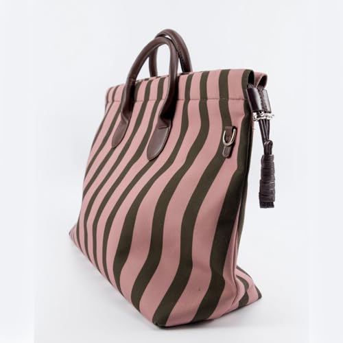 Pink Striped Canvas Tote Bag for Women - Casual Handheld Crossbody Purse with Long Shoulder Strap, Lightweight Beach Bag4
