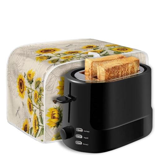 Image of Talayituse Sunflower Dragonfly Butterfly 4 Slice Toaster Dust Covers Kitchen Small Appliance Cover, Thanksgiving Stain Resistant Dust Protection Bread Machine Cover with Top Handle
