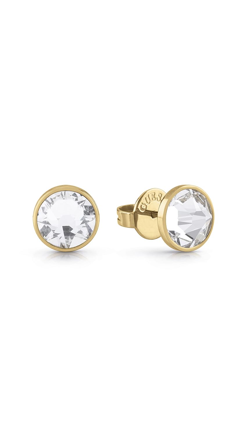 Guess Men's Stainless Steel Gold Tone 8mm Crystal Stud Earrings