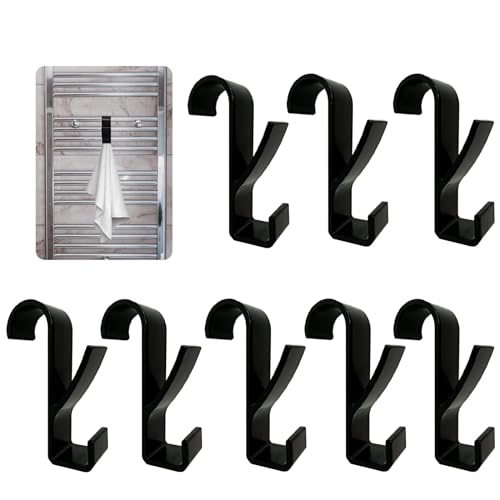 GEFIRE Crochet Serviette sur Seche 8 Pièces Crochet Radiateur Seche Serviette Salle de Bain Crochet Radiateur pour Tous les Radiateurs Standards (Noir)