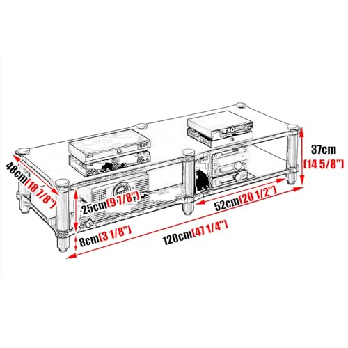 Mueble Equipo Hifi Gabinete de Audio con Receptor Estéreo Vintage para Almacenamiento, Soporte de Piso para Componentes de AV de Cine en Casa, Soportes de Rack para Consolas Estéreo(H 37cm (14 5/8")) - imagen 2