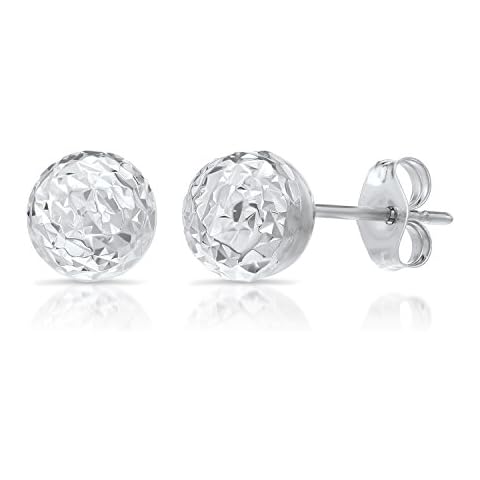 14k White Gold Diamond-cut Ball Stud Earrings Cover