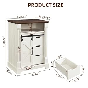 Bathroom floor cabinet farmhouse storage cabinet with sliding barn door small storage cabinet with drawer for bathroom kitchen living room rustic style cabinet antique white  urban country home decor