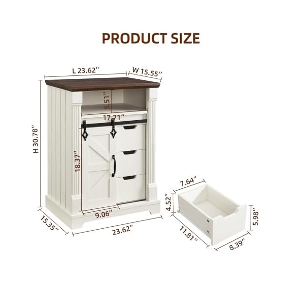 Bathroom floor cabinet farmhouse storage cabinet with sliding barn door small storage cabinet with drawer for bathroom kitchen living room rustic style cabinet antique white  urban country home decor