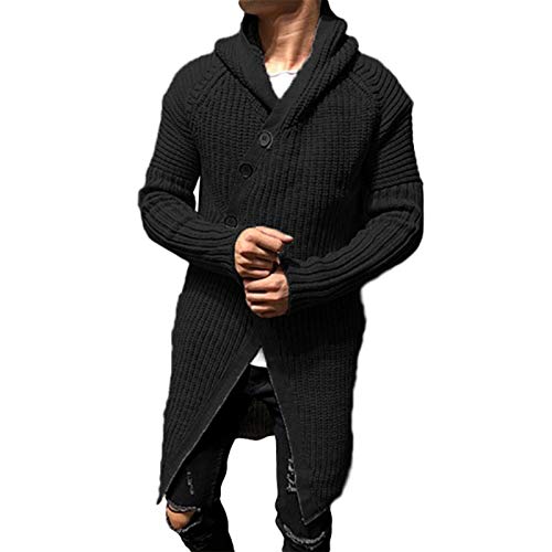 Esobo Mens Long Hooded Cardigan Button Up Knit Sweater Long Sleeve Cardigan Sweaters with Pockets