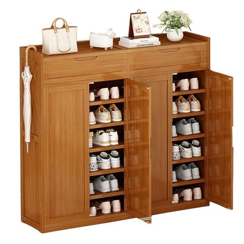 Bamboo Shoe Cabinet Modern Freestanding 8 Tier Entrance Dust-proof Shoe Storage Organizer for Display Home Living Room Furniture