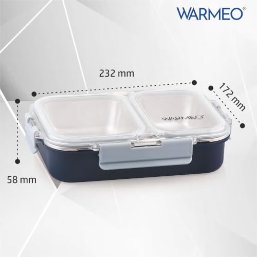 Image of WARMEO BENTO Microwave-Safe Stainless Steel Lunchbox with 2 compartments,bpa Free,Perfect for Office, School, Travelling,750ml-Blue