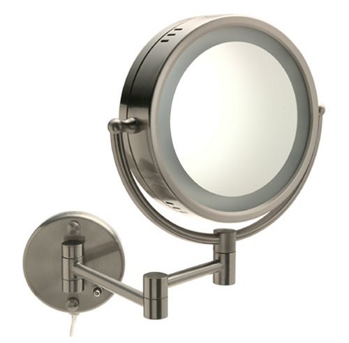 Jerdon HL65N 8-Inch Two-Sided Swivel Halo Lighted Wall Mount Mirror with 5x Magnification, 14-Inch Extension, Matte Nickel Finish